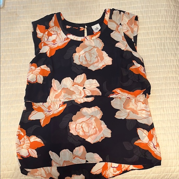 CAbi Navy Blue and Orange Blouse Vibrant Floral Top | Size S - Picture 9 of 11